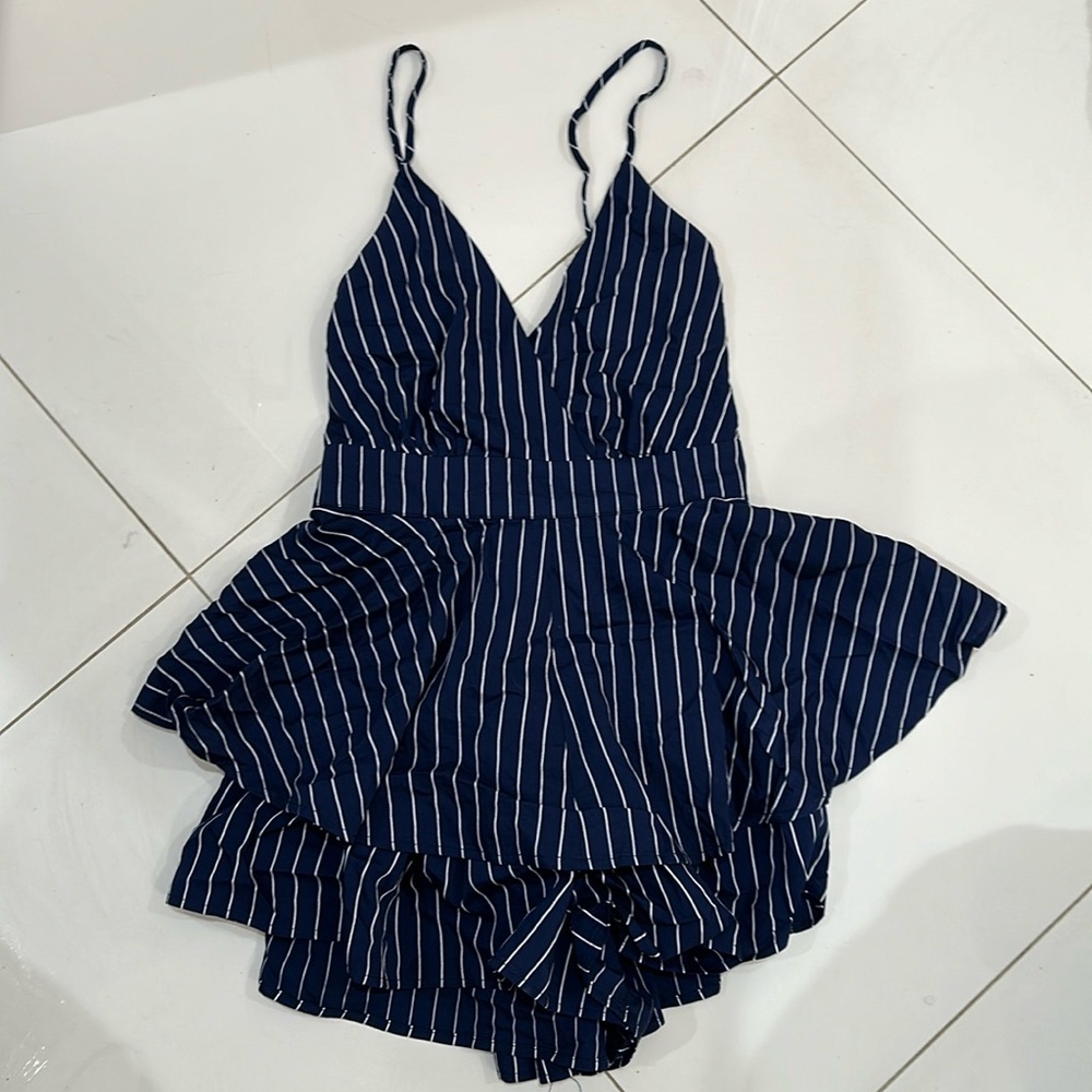 NWT Lulus Navy Blue and White Romper